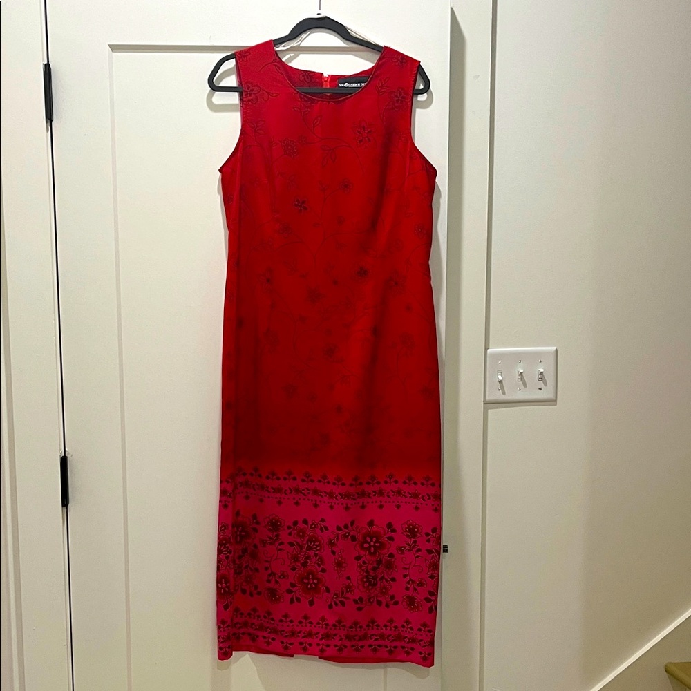 Sag Harbor Red and Pink Floral Midi Dress